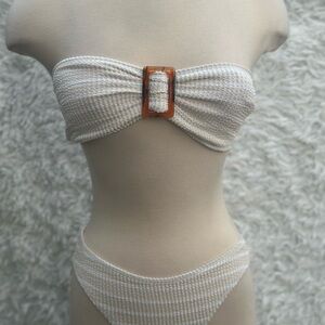 Cream Textured Bikini Set with Buckle size XL